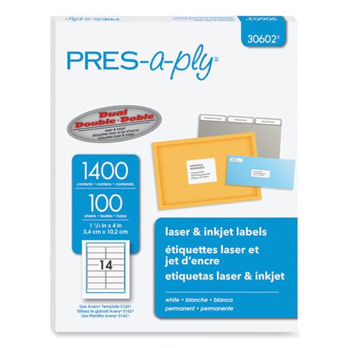 PRES-a-ply Labels Laser Printers 1.33 X 4 White 14/sheet 100 Sheets/box - Office - PRES-a-ply®
