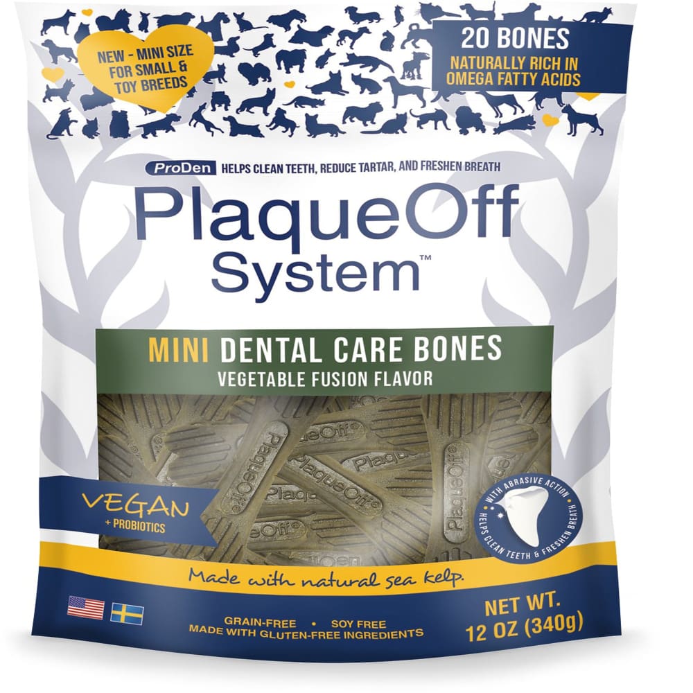 Proden Plaqueoff System Mini Dental Care Bones Vegetable Fusion Flavor Dog Treats; 12Oz - Pet Supplies - Proden