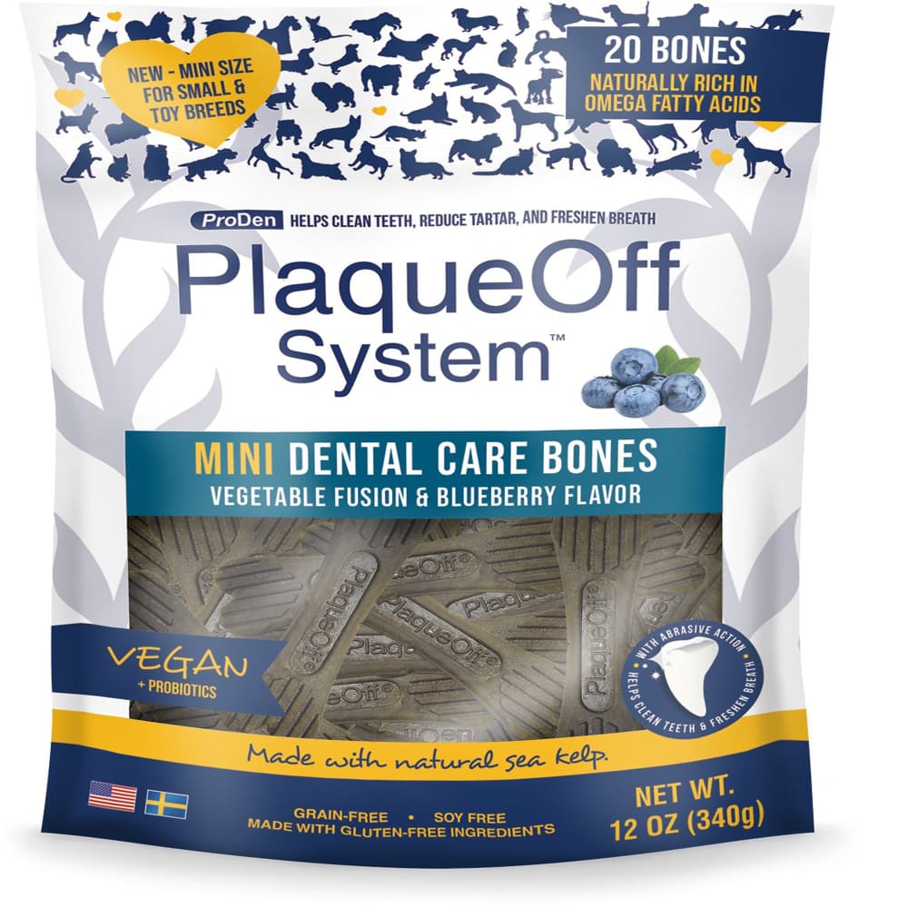Proden System Mini Dental Care Bones Vegetable Fusion and Blueberry Flavor Dog Treats; 12Oz - Pet Supplies - Proden