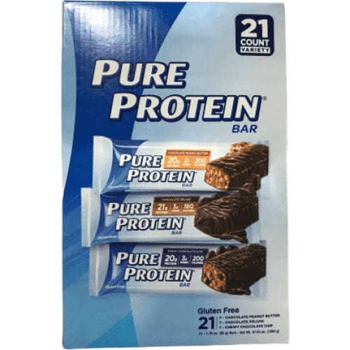 Pure Protein Bars, Chocolate Peanut Butter, Chocolate Chip, Chocolate Deluxe, Variety Pack, 1.76 oz, 21 Count - ShelHealth.Com