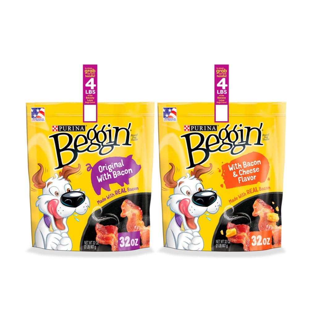 Purina Beggin’ Strips Real Meat Dog Treats Bacon & Bacon + Cheese Flavors (32 oz. 2 pk.) - Dog Food & Treats - Purina