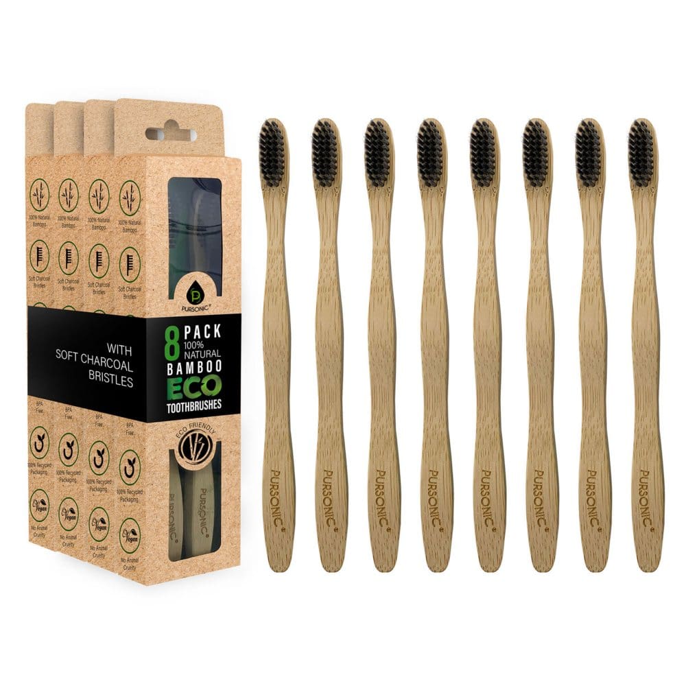 Pursonic 100% Natural ECO Bamboo Toothbrushes with Charcoal Soft Bristles (8 pk.) - Oral Care - Pursonic 100%