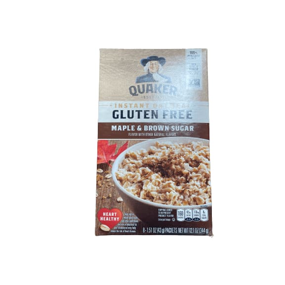 Quaker Quaker Instant Oatmeal, Gluten Free, Maple & Brown Sugar, 1.51 oz, 8 Packets