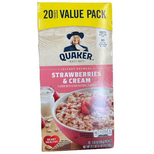 Quaker Quaker Instant Oatmeal, Strawberry & Cream, 1.1 oz, 20 Packets