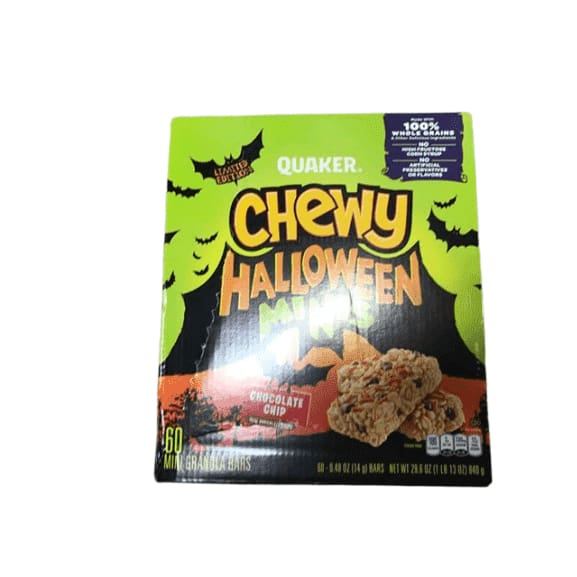 Quaker Limited Edition Chewy Halloween Chocolate Chip Mini Granola Bars with Candy Pieces, 0.49 oz Each Bar, 60 count - ShelHealth.Com