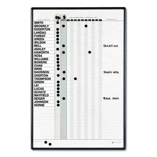 Quartet Employee In/out Board System Up To 36 Employees 24 X 36 Porcelain White/gray Surface Black Aluminum Frame - School Supplies -