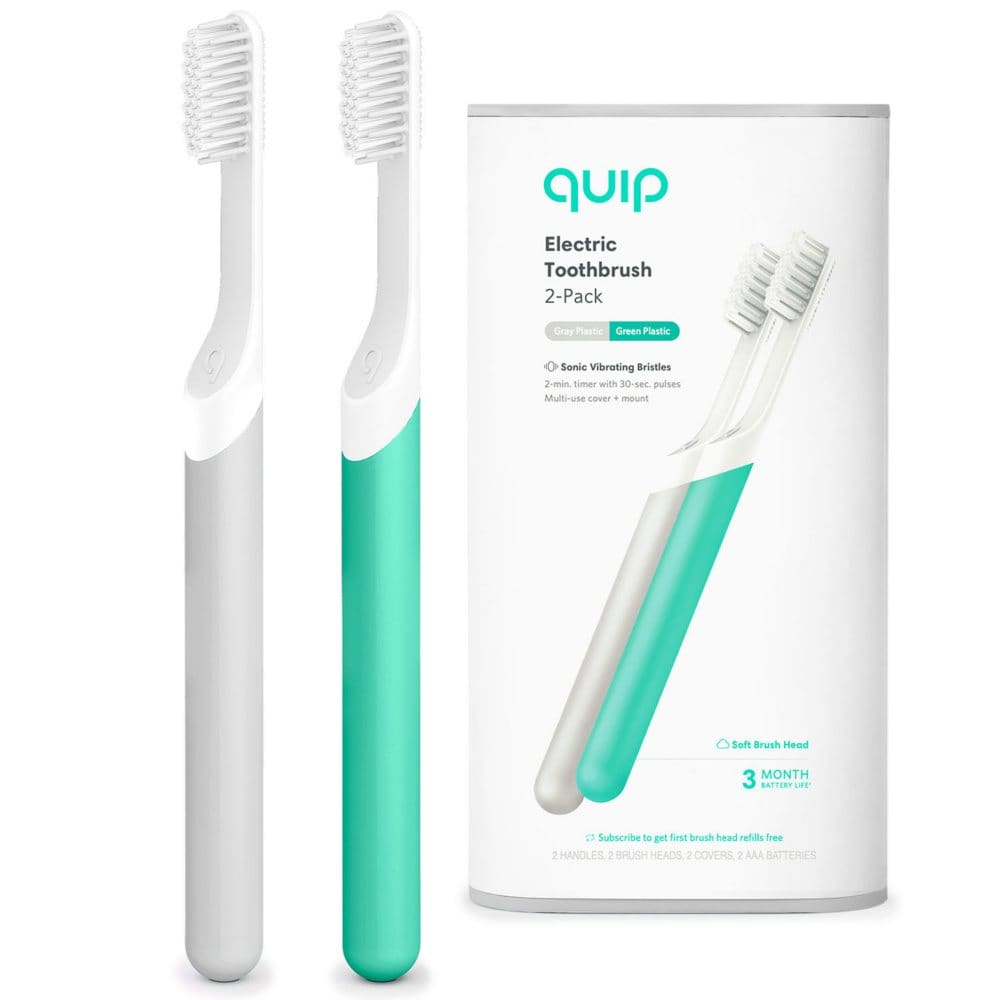 quip Electric Toothbrush Green Plastic + Gray Plastic (2 pk.) - Oral Care - quip Electric