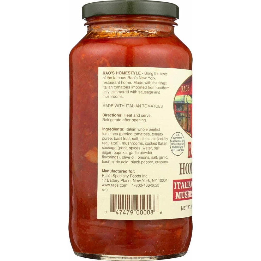 RAOS Grocery > Pantry > Pasta and Sauces RAOS: Italian Sausage & Mushroom Sauce, 24 oz