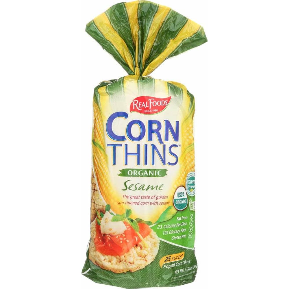 REAL FOODS REAL FOODS Corn Thins Organic Sesame Popped Corn Cakes 26 Slices, 5.3 Oz