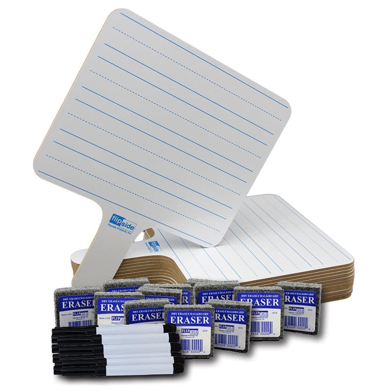 Rectangle Lined 2 Side Paddle 12/Pk Dry Erase with Pens Erasers - Dry Erase Boards - Flipside