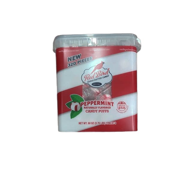 Red Bird Soft Peppermint Candy Puffs 60 oz Tub | 320 pieces | Made with 100% Pure Cane Sugar - ShelHealth.Com