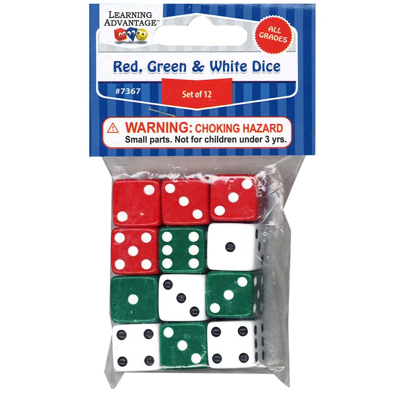 Red Green & White Dot Dice 12/Pk (Pack of 12) - Dice - Learning Advantage