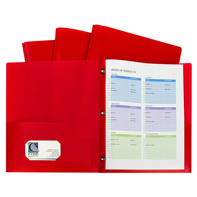 Red Two Pocket Poly Portfolios With Prongs Pack Of 10 (Pack of 2) - Folders - C-Line Products Inc