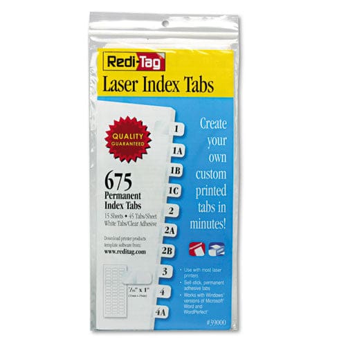 Redi-Tag Laser Printable Index Tabs 1/12-cut White 0.44 Wide 675/pack - Office - Redi-Tag®