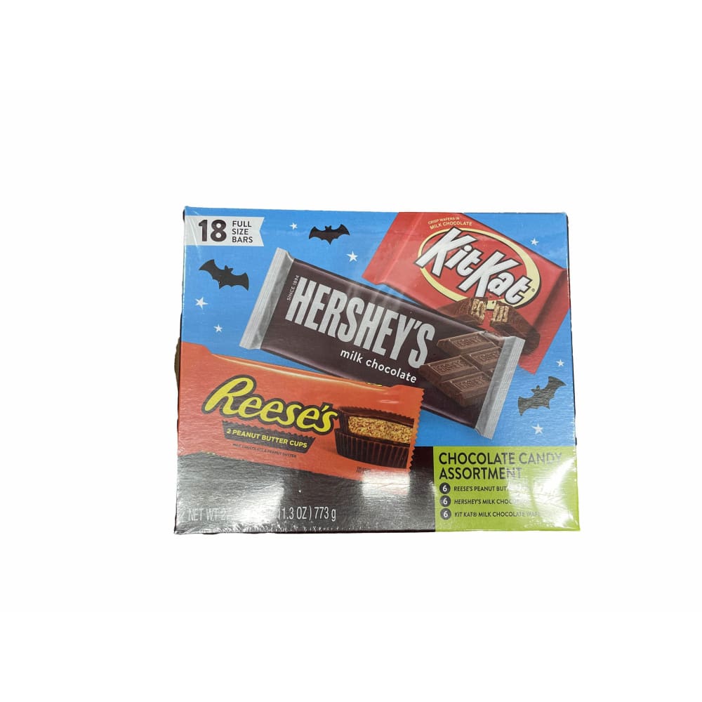 REESE'S, HERSHEY'S and KIT KAT® REESE'S, HERSHEY'S and KIT KAT®, Milk Chocolate Assortment Candy Bars, Halloween, 27.3 oz, Variety Box (18 Pieces)