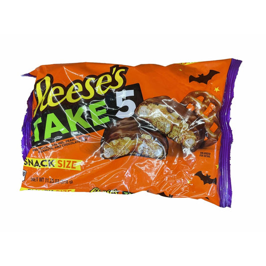 Reese's REESE'S, TAKE 5 Pretzel, Caramel, Peanut Butter, Peanut, Chocolate Snack Size Candy Bars, Halloween, 11.25 oz, Bag