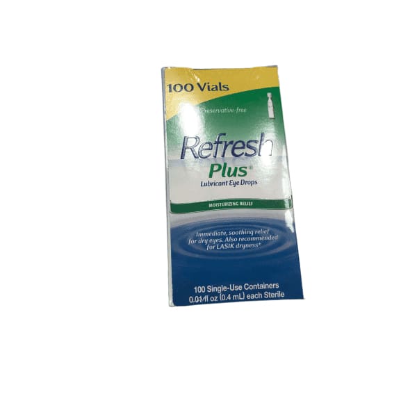Refresh Plus Lubricant Eye Drops Long Lasting Relief Plus Protection for Mild To Moderate Dry Eye - 100 Single Use Vials - ShelHealth.Com