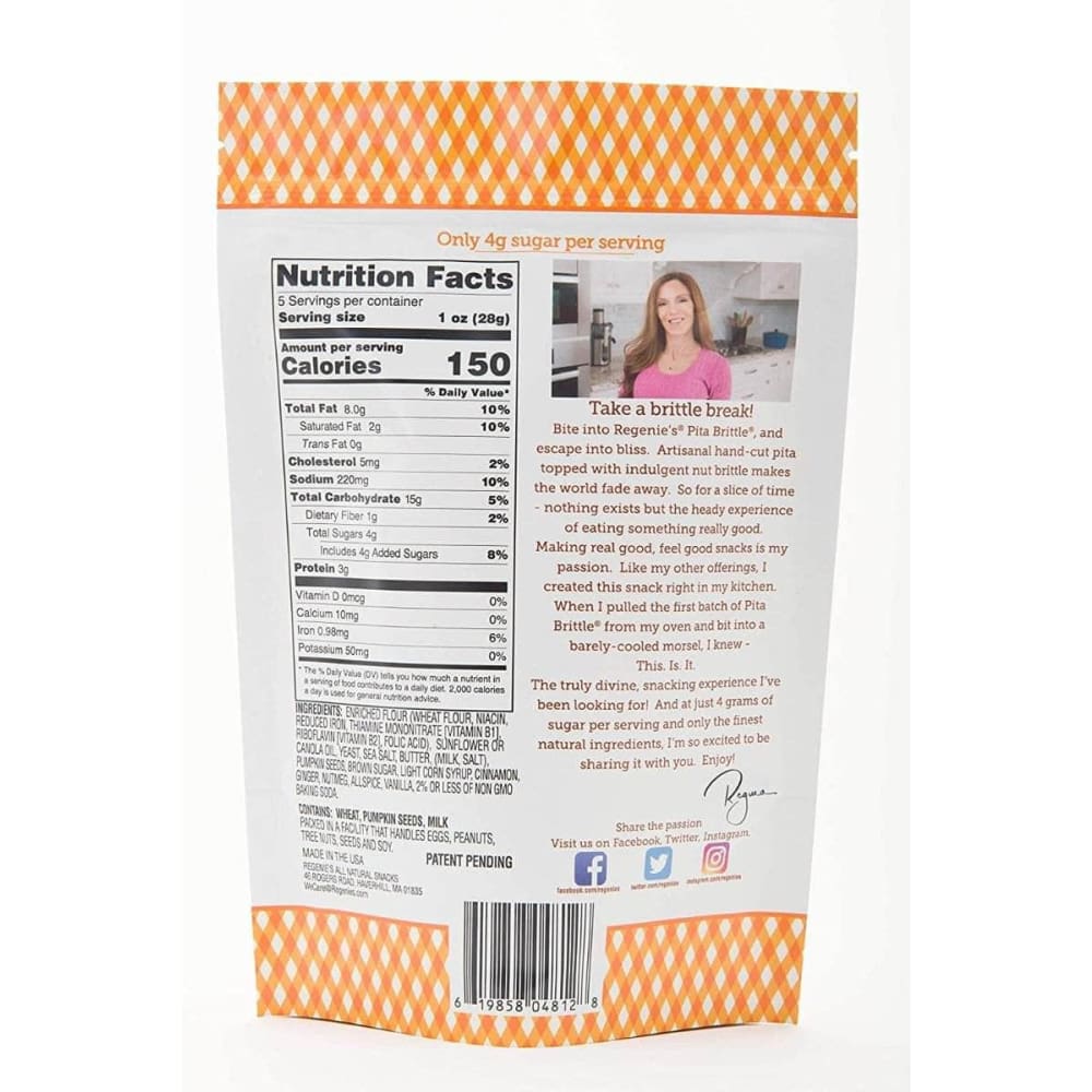 REGENIES Regenies Pita Brittle Caramel Spiced Pumpkin, 4.8 Oz