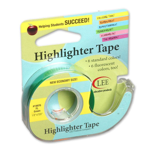 Removable Highlighter Tape Fluorscent Green (Pack of 10) - Tape & Tape Dispensers - Lee Products Company