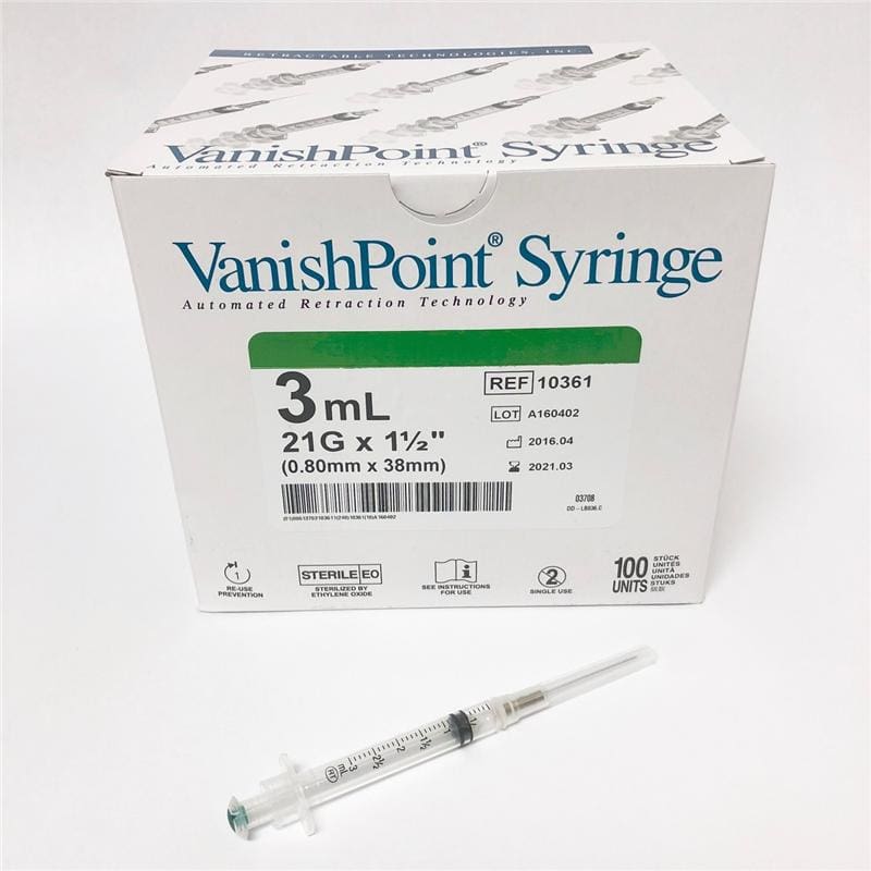 Retractable Technologies Syringe 3Cc 21G X 1 1/2In Vp Box of 100 - Needles and Syringes >> Syringes with Needles - Retractable Technologies