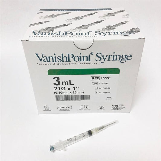 Retractable Technologies Syringe 3Cc 21G X 1In Vp Box of 100 - Needles and Syringes >> Syringes with Needles - Retractable Technologies