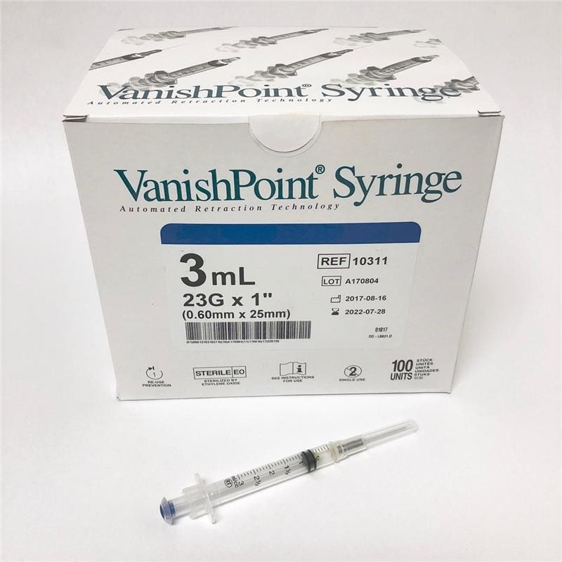 Retractable Technologies Syringe Safety 3Cc 23G X 1In Vp Box of 100 - Needles and Syringes >> Syringes with Needles - Retractable