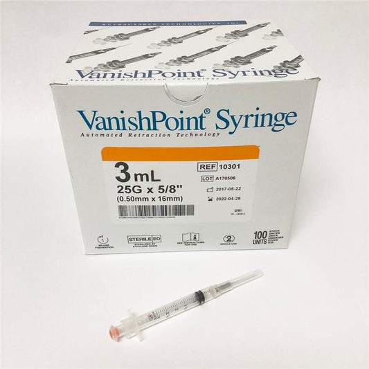 Retractable Technologies Syringe Safety 3Cc 25G X 5/8In Vp Box of 100 - Needles and Syringes >> Syringes with Needles - Retractable