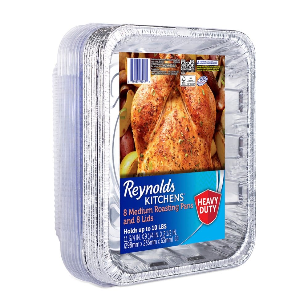 Reynolds Kitchens Aluminum 10 lb. Roaster with Lids 12 x 9 x 3 (8 ct.) - Disposable Tableware - Reynolds Kitchens