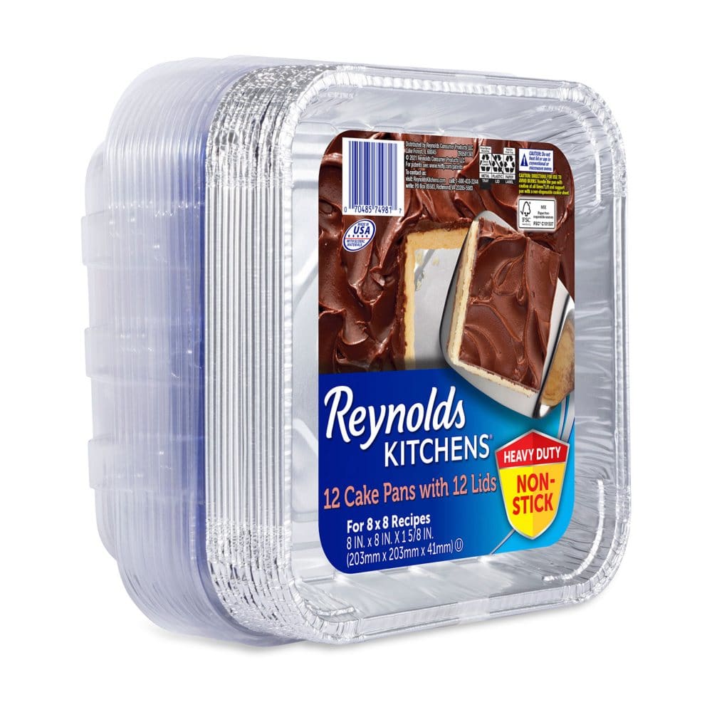 Reynolds Kitchens Aluminum 8 x 8 Cake Pans with Lids (12 ct.) - Disposable Tableware - Reynolds Kitchens