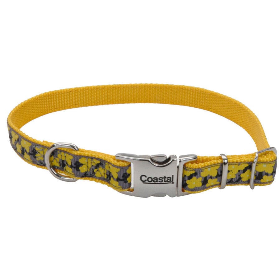 Ribbon Adjustable Nylon Dog Collar with Metal Buckle Yellow 5-8 in x 12-18 in - Pet Supplies - Ribbon