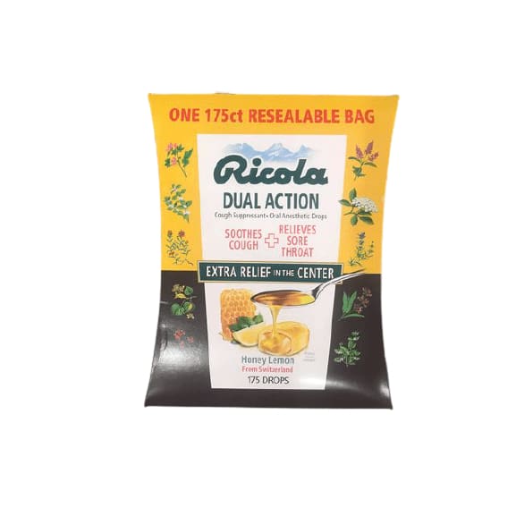 Ricola Ricola Dual Action Honey Lemon Herbal Cough Suppressant Throat Drops, 175 Count