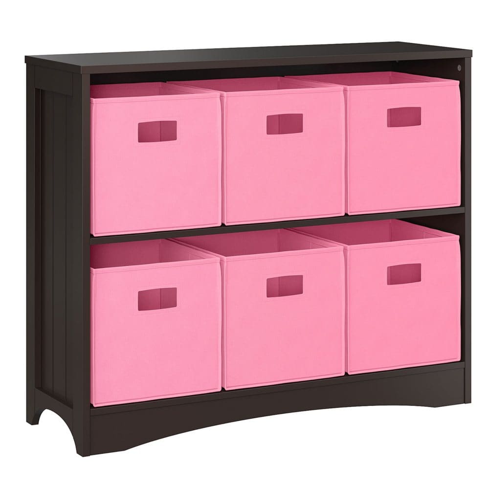 RiverRidge Espresso Horizontal Bookcase with 6 Bins Assorted Colors - Storage Supplies - RiverRidge