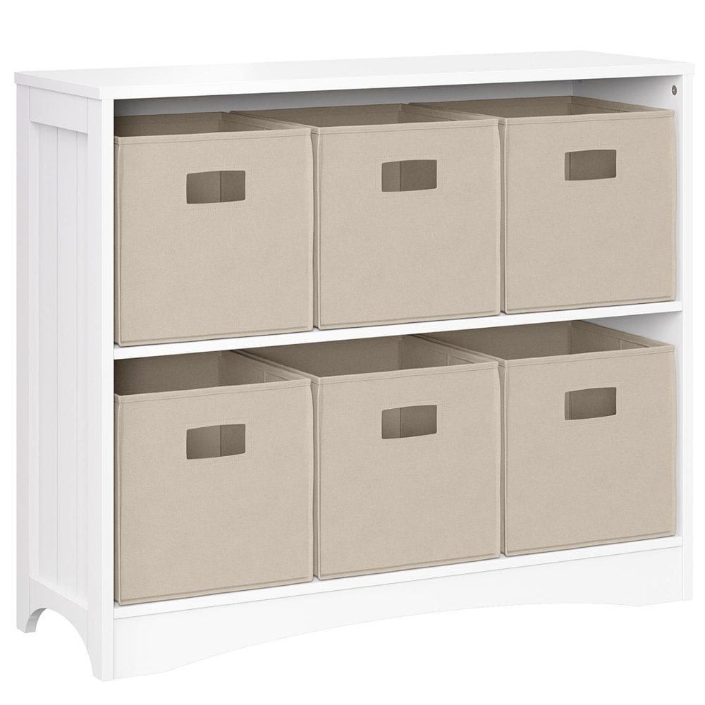 RiverRidge White Horizontal Bookcase with 6 Bins Assorted Colors - Storage Supplies - RiverRidge