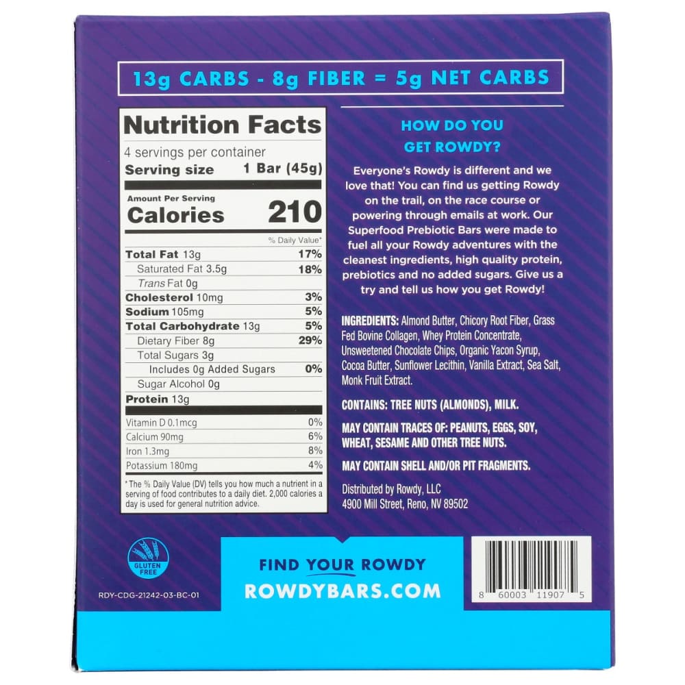 ROWDY BARS: Dough Cookie Choco Keto 6.4 oz - Grocery > Snacks > Cookies > Bars Granola & Snack - ROWDY BARS