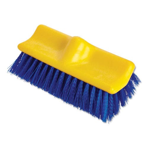 Rubbermaid Commercial Bi-level Deck Scrub Brush Blue Polypropylene Bristles 10 Brush 10 Plastic Block Threaded Hole - Janitorial &