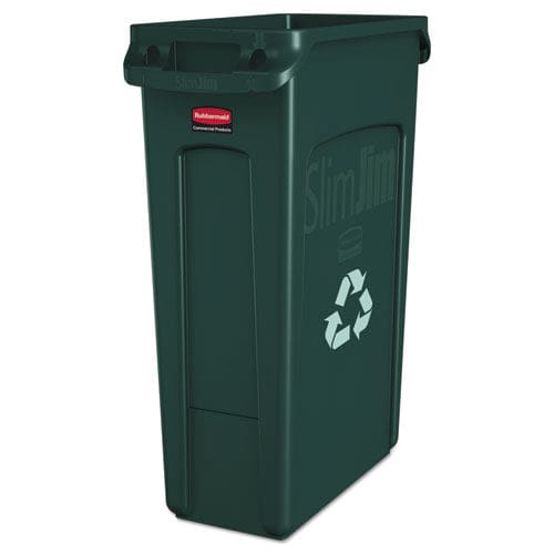 Rubbermaid Commercial Slim Jim Plastic Recycling Container With Venting Channels 23 Gal Plastic Green - Janitorial & Sanitation -