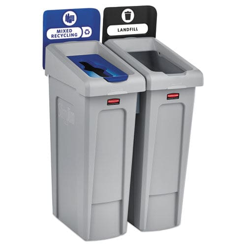 Rubbermaid Commercial Slim Jim Recycling Station Kit 3-stream Landfill/mixed Recycling 69 Gal Plastic Blue/gray/green - Janitorial &