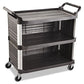 Rubbermaid Commercial Xtra Utility Cart Plastic 3 Shelves 2 Bins 300 Lb Capacity 20 X 40.63 X 37.8 Gray - Janitorial & Sanitation -