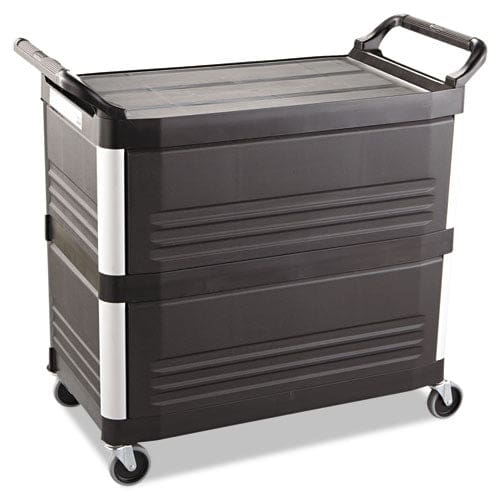 Rubbermaid Commercial Xtra Utility Cart With Enclosed Back/end Panels Plastic 3 Shelves 300 Lb Capacity 20 X 40.63 X 37.8 Black - Janitorial
