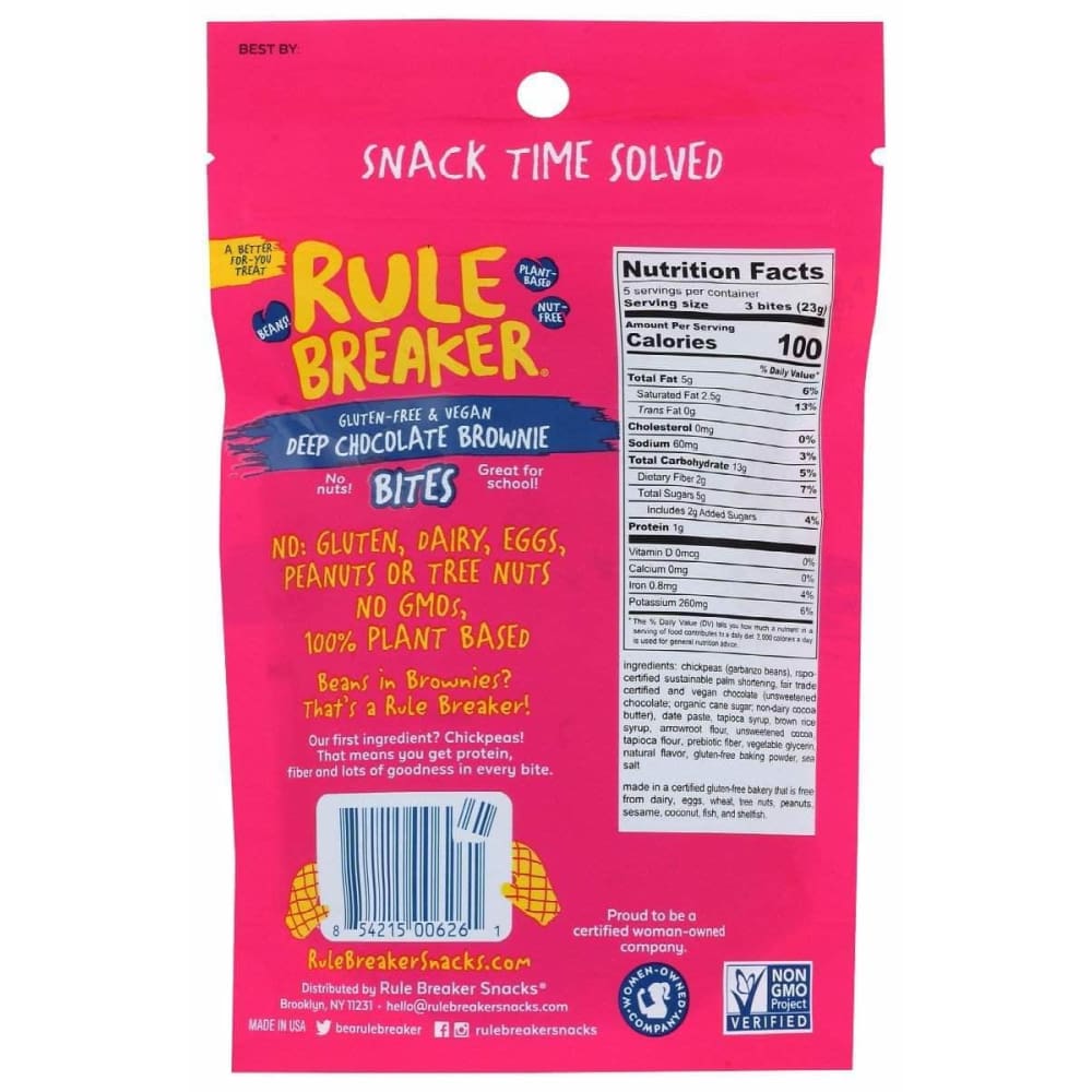 RULE BREAKER SNACKS Rule Breaker Snacks Bites Choc Brownie, 4 Oz