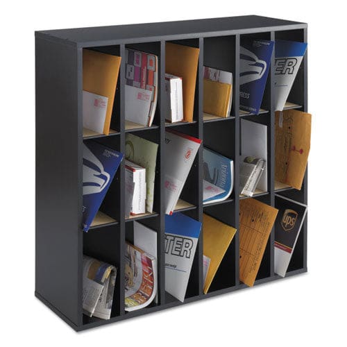 Safco Wood Mail Sorter With Adjustable Dividers Stackable 18 Compartments 33.75 X 12 X 32.75 Black - Office - Safco®