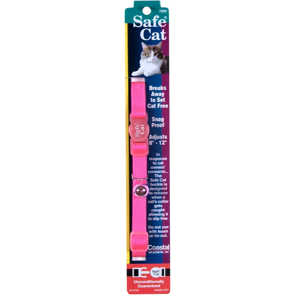 Safe Cat Adjustable Snag-Proof Nylon Breakaway Collar Neon Pink 3/8 in x 8-12 in - Pet Supplies - Safe