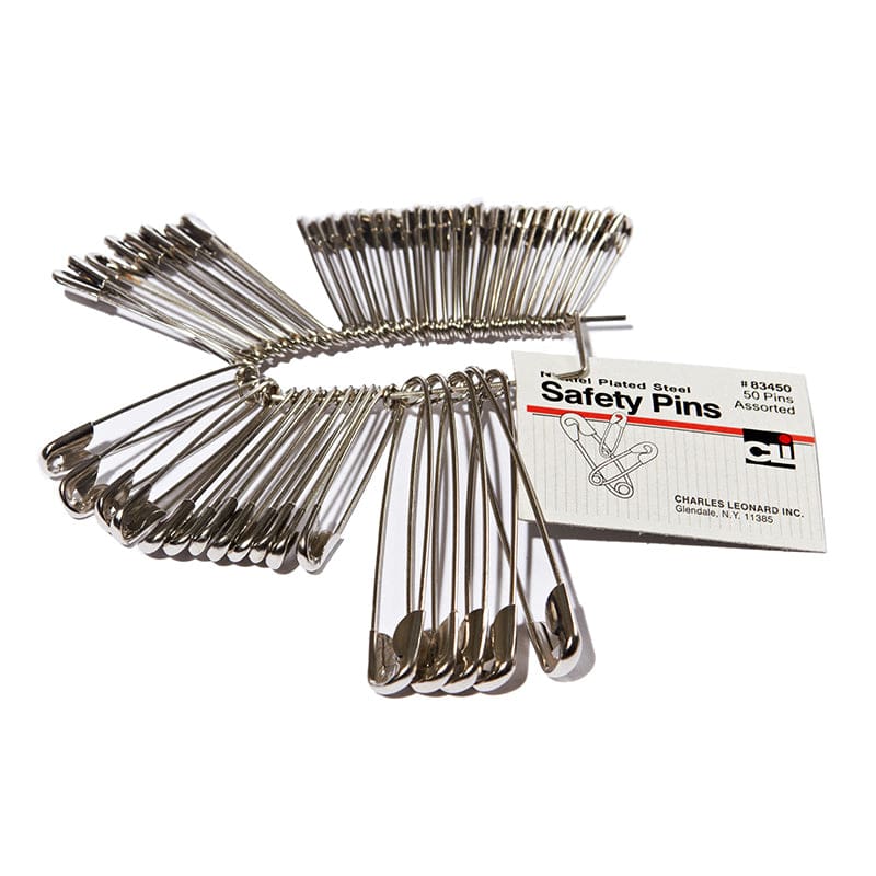 Safety Pins Assorted Sizes 50Pk (Pack of 12) - Push Pins - Charles Leonard