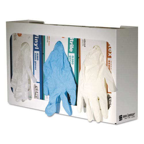 San Jamar White Enamel Disposable Glove Dispenser 3-box Steel White 18 X 3.75 X 10 - Janitorial & Sanitation - San Jamar®