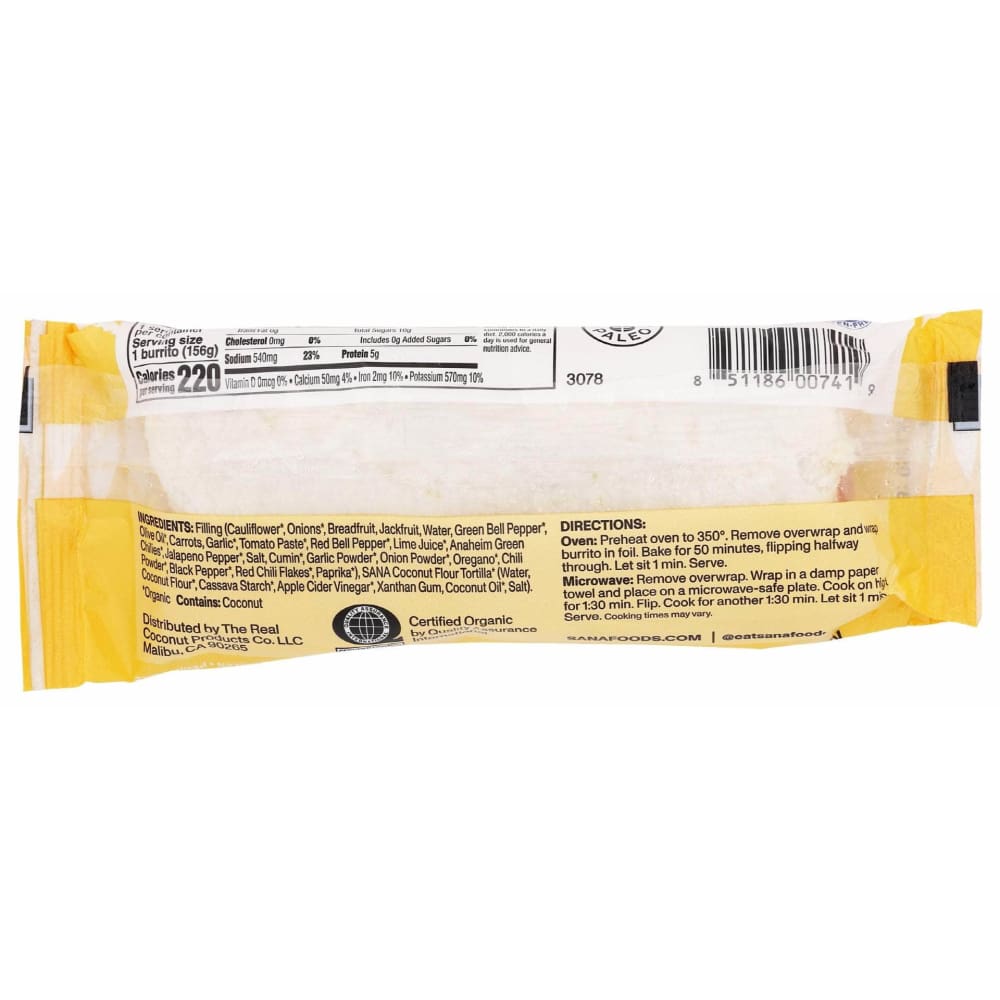 Sana Grocery > Frozen SANA: Burrito Grain Free Fajita, 5.5 oz