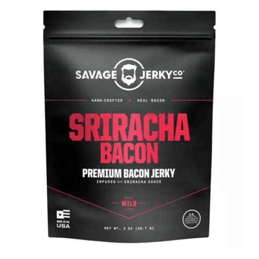SAVAGE JERKY CO Grocery > Snacks SAVAGE JERKY CO: Sriracha Bacon Premium Bacon Jerky, 2 oz