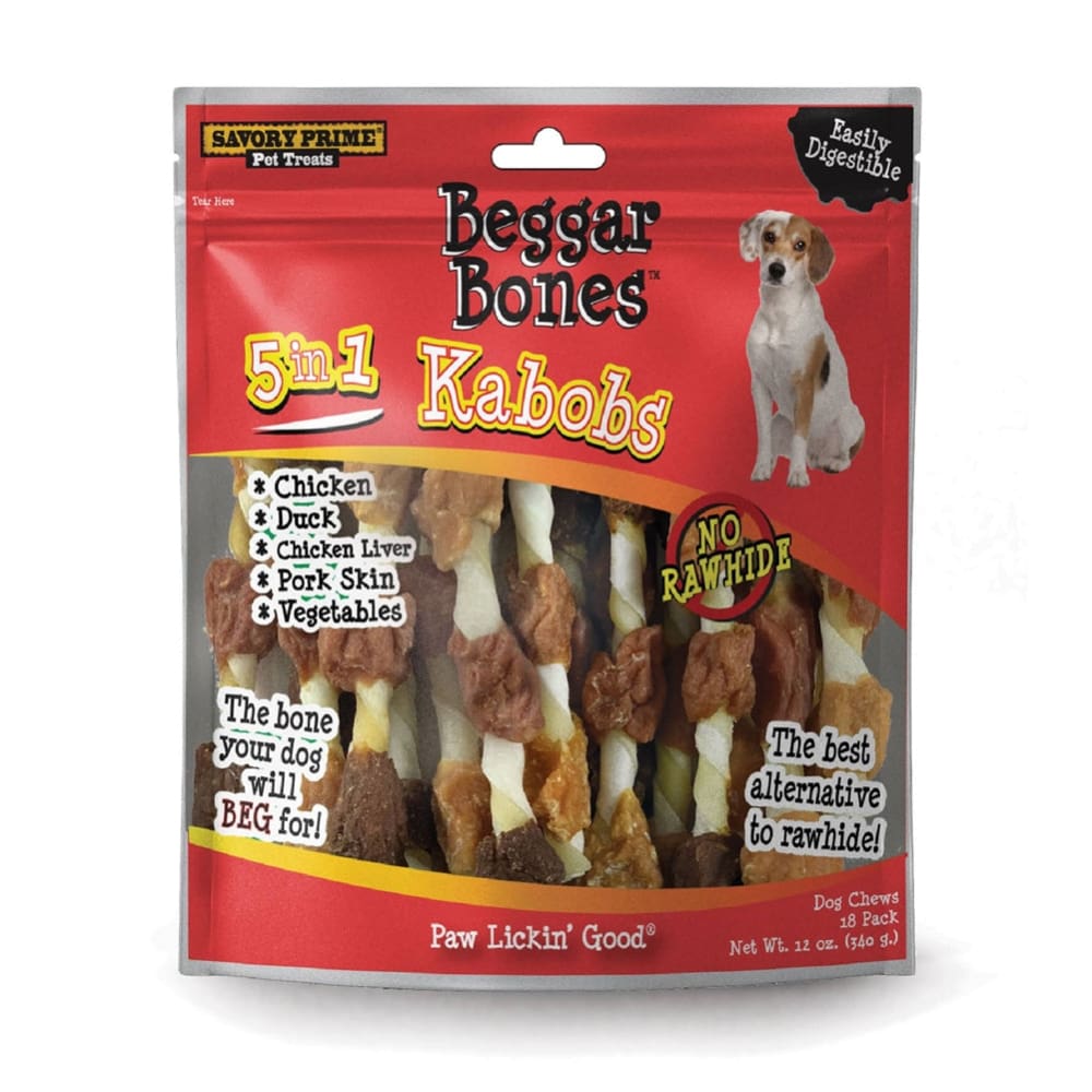 Savory Prime Beggar Bone 5 in 1 Kabobs Dog Treats 12 oz 18 Pack - Pet Supplies - Savory