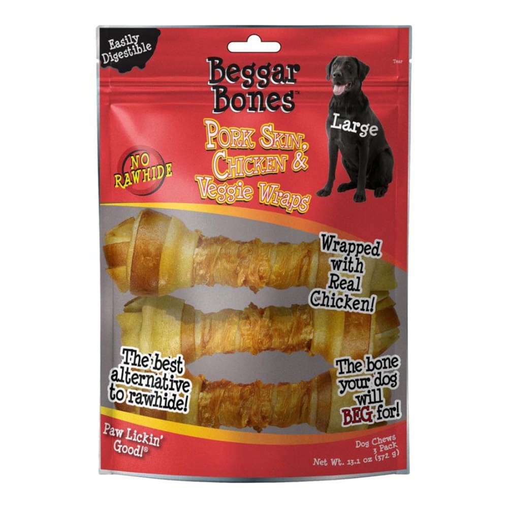 Savory Prime Beggar Bones Pork Skin; Chicken and Veggie Wraps Dog Treats 13.1 oz 3 Pack - Pet Supplies - Savory
