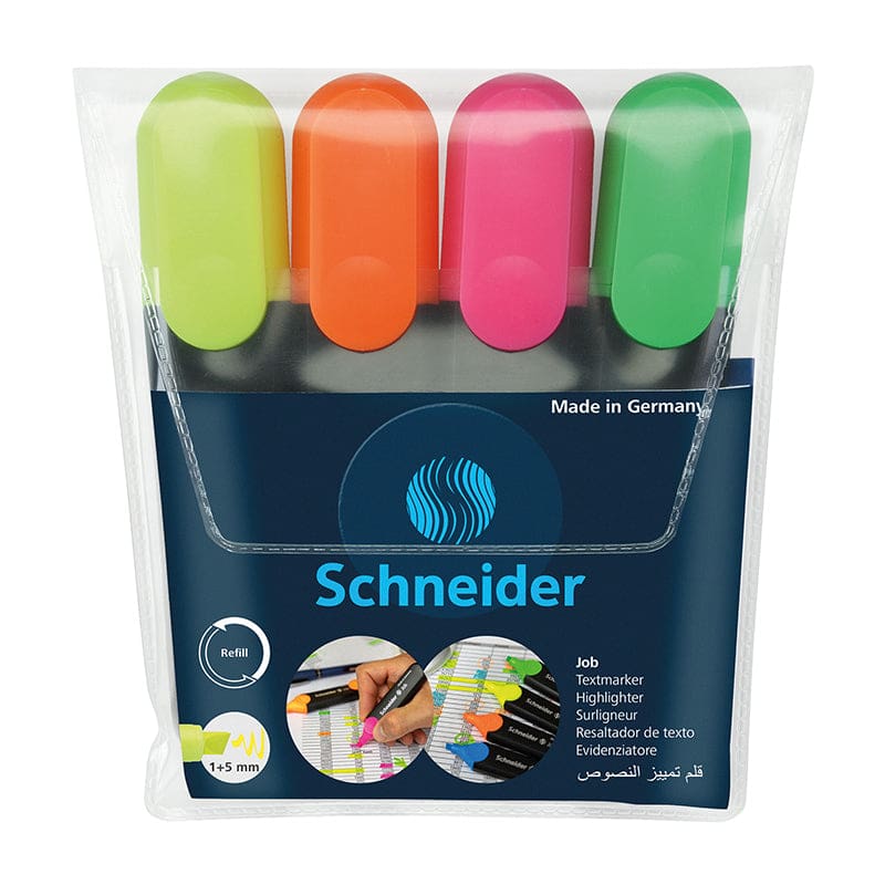 Schneider Job Highlighters Chisel Tip 4 Colors Asstd Org Grn Pnk Ylw (Pack of 10) - Highlighters - Schneider