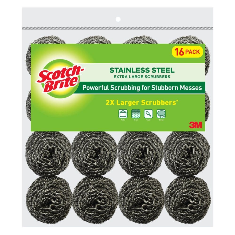 Scotch-Brite 2X Larger Stainless Steel Scrubbers Club Pack (16 pk.) - Cleaning Supplies - Scotch-Brite